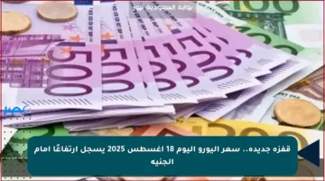 قفزة جديدة.. سعر اليورو اليوم 18 أغسطس 2025 يسجل ارتفاعًا أمام الجنيه